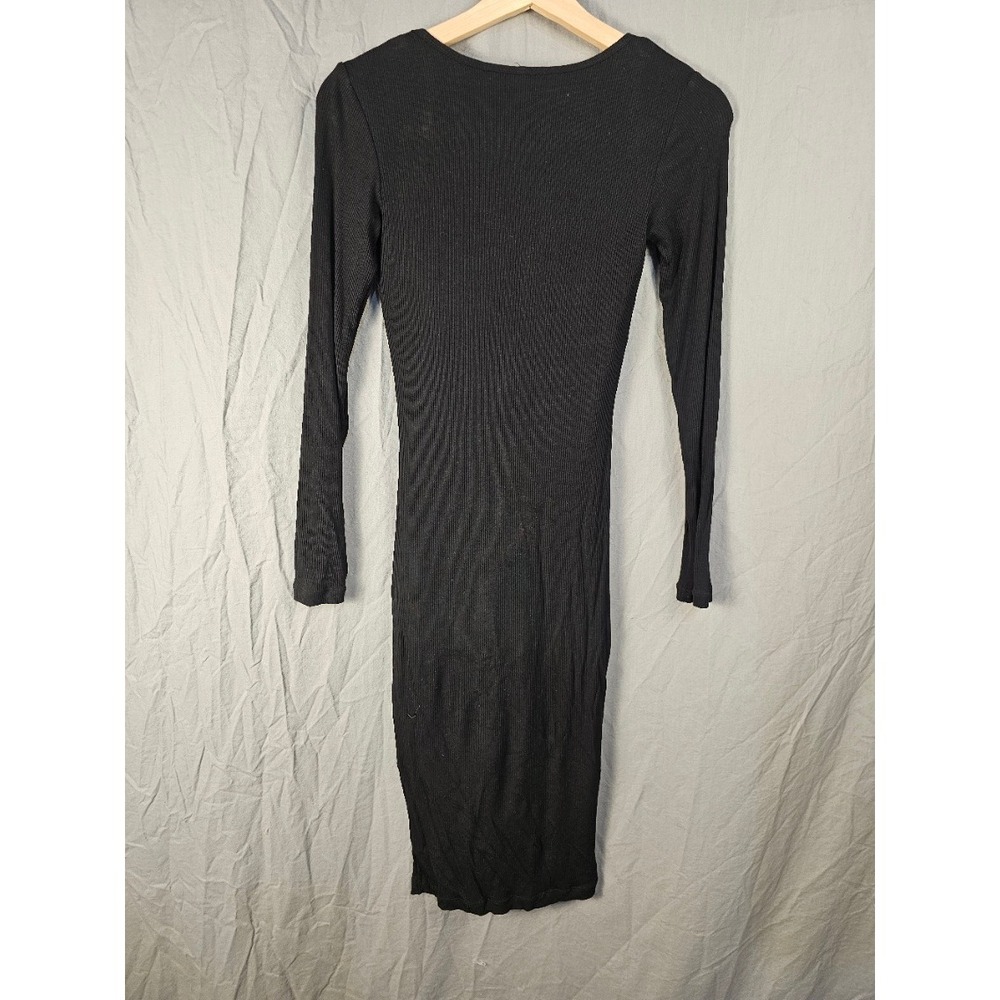 Popilush Built-In Shapewear Long Sleeve Maxi Dress Black Ribbed Square Neck M - Picture 2 of 5